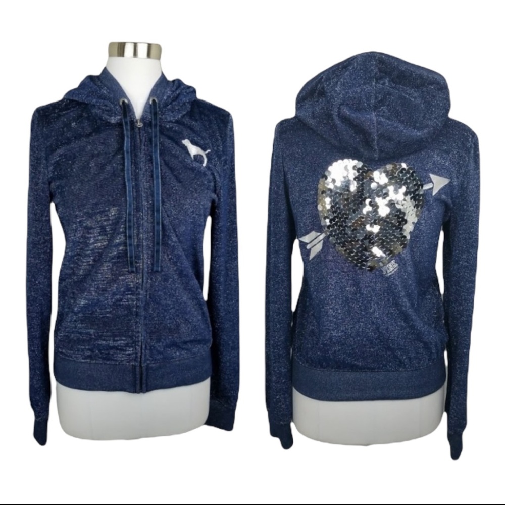 VS PINK Sparkly Full Zip "Bling" Hoodie Blue M